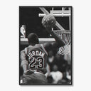 Basketball player dunking with NBA logo visible poster framed on a white gallery wall