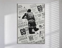 Michael Jordan slam dunk poster in a slim frame on a bright wall with soft window light