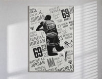 Michael Jordan slam dunk poster in a slim frame on a bright wall with soft window light