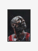 Michael Jordan in dramatic focus, expressing determination and passion for basketball.