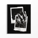 Michael Jordan GOAT 6 Rings Black & White poster displayed in black frame showing hands with championship rings