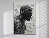 Michael Jordan screaming portrait poster in a slim frame on a bright wall with soft window light