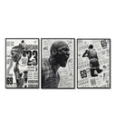 Michael Jordan basketball player triptych three-panel set arranged as a triptych on a bright gallery wall