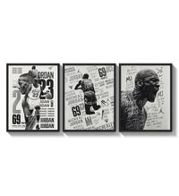 Michael Jordan basketball player triptych three-panel set arranged as a triptych on a bright gallery wall
