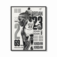 Framed Michael Jordan basketball player print shown as a bold statement piece on a clean gallery wall