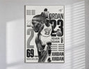 Michael Jordan basketball player poster in a slim frame on a bright wall with soft window light