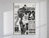 Michael Jordan basketball player poster in a slim frame on a bright wall with soft window light