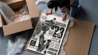 Michael Jordan basketball player framed print being unpacked from protective bubble wrap and a box