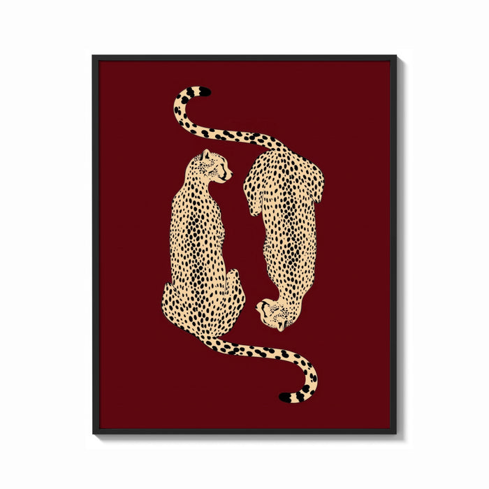 Framed Mirrored Cheetahs print shown as a bold statement piece on a clean gallery wall
