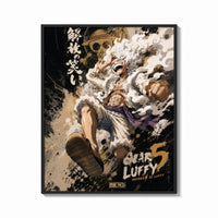 Framed Laughing white-haired anime warrior print shown as a bold statement piece on a clean gallery wall