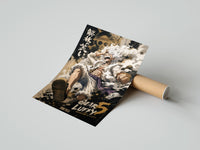 Rolled Laughing white-haired anime warrior poster beside its crush-resistant kraft shipping tube