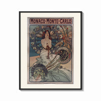 Framed Art Nouveau woman with flowers print shown as a bold statement piece on a clean gallery wall