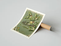 Gently curled Church A Merry Christmas print beside its protective shipping tube