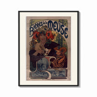 Framed Woman drinking beer with poppies print shown as a bold statement piece on a clean gallery wall