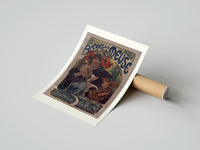 Rolled Woman drinking beer with poppies poster beside its crush-resistant kraft shipping tube