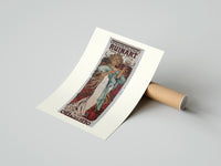 Rolled Woman holding champagne glass poster beside its crush-resistant kraft shipping tube