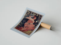Rolled Woman with flowing dark hair smoking poster beside its crush-resistant kraft shipping tube
