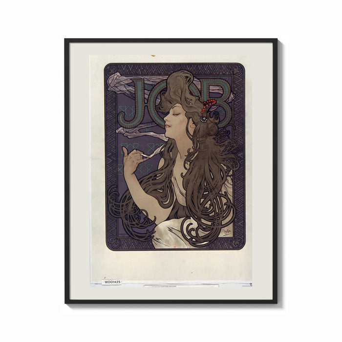 Framed Woman with flowing hair smoking print shown as a bold statement piece on a clean gallery wall