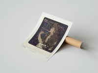 Rolled Woman with flowing hair smoking poster beside its crush-resistant kraft shipping tube