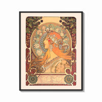 Framed Woman in profile with zodiac halo print shown as a bold statement piece on a clean gallery wall