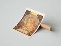 Rolled Woman in profile with zodiac halo poster beside its crush-resistant kraft shipping tube