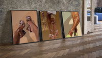 Mules and Platform Heels Set of 3 leaning on parquet beside a vintage loft door