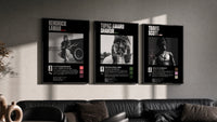 Hip Hop Legends Set of 3 in black frames on a grey wall above a leather sofa