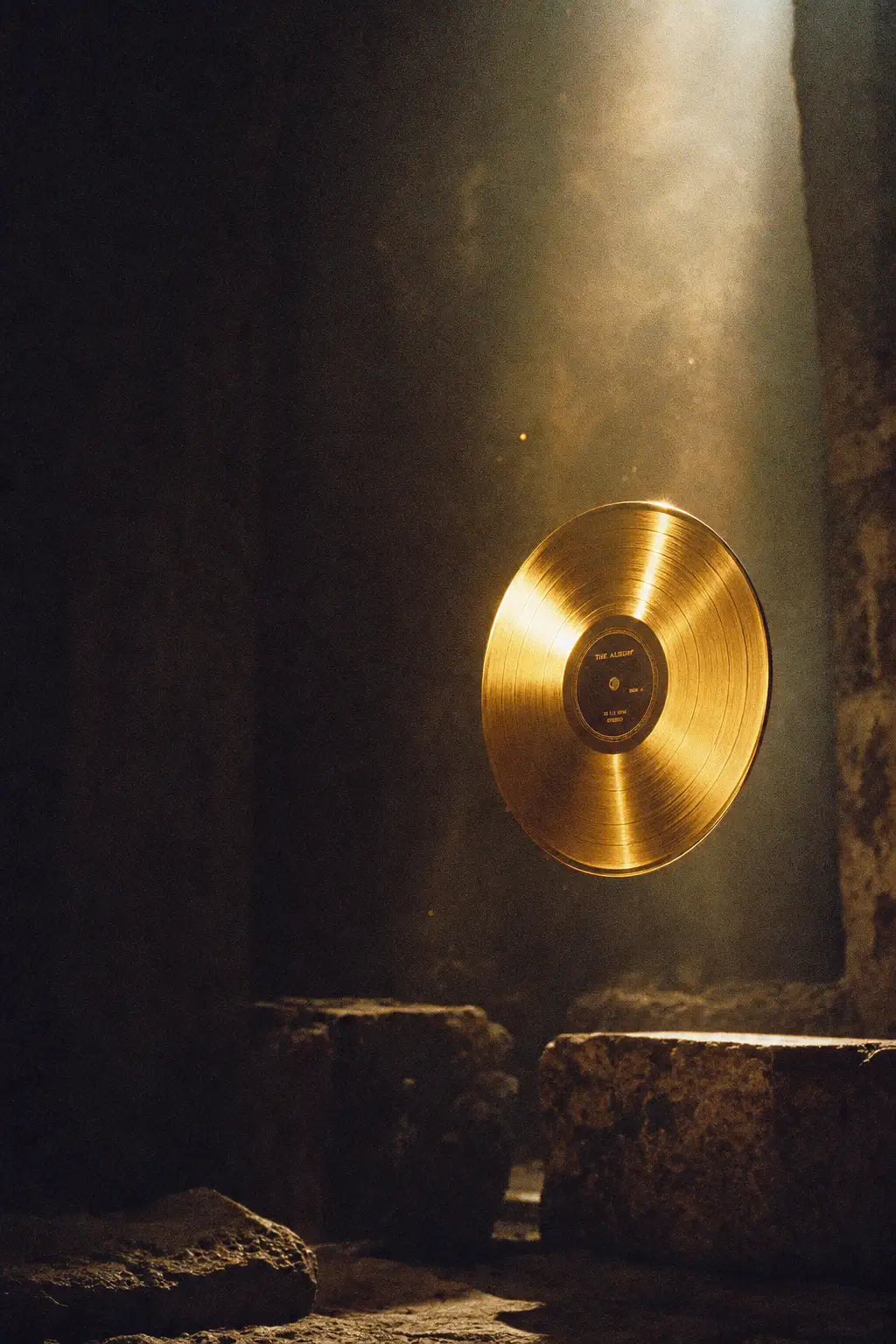 Gold record in a beam of light — music posters & wall art
