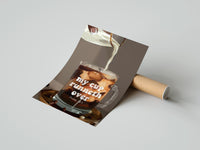Gently curled My Cup Runneth Over Coffee print beside its protective shipping tube