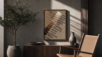 Nail Swatches in Brown Tones poster framed above a fluted sideboard beside a potted tree