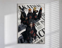 Akatsuki ninja characters posing poster in a slim frame on a bright wall with soft window light