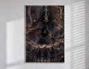 Three legendary ninja anime characters poster in a slim frame on a bright wall with soft window light