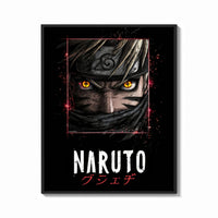 Framed Naruto Uzumaki close-up face print shown as a bold statement piece on a clean gallery wall