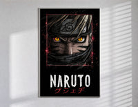 Naruto Uzumaki close-up face poster in a slim frame on a bright wall with soft window light