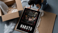 Naruto Uzumaki close-up face framed print being unpacked from protective bubble wrap and a box
