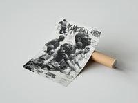 Rolled NBA basketball legends collage poster beside its crush-resistant kraft shipping tube
