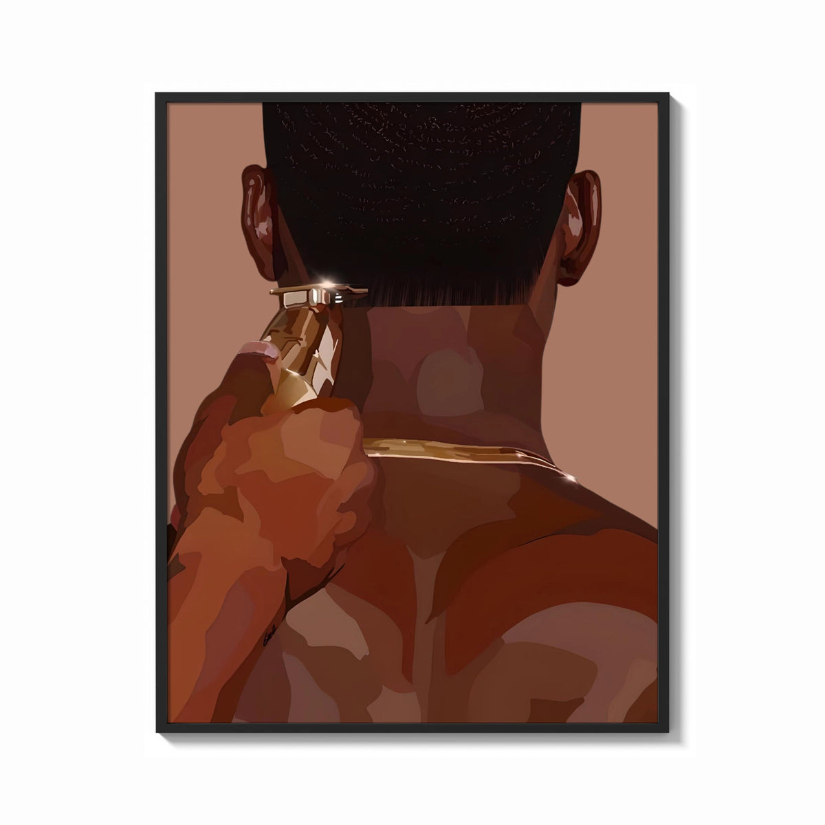 Framed Neckline Trim with Clippers print shown as a bold statement piece on a clean gallery wall