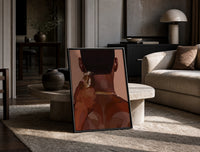 Neckline Trim with Clippers print on the floor, leaning against a travertine table