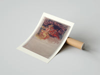 Rolled woman with cymbals and mandolin player poster beside its crush-resistant kraft shipping tube