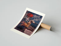 Rolled two elegant women with red parasol poster beside its crush-resistant kraft shipping tube