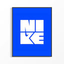 Framed Nike wordmark logo with swoosh graphic print displayed as a statement piece