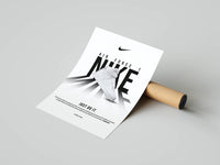 Just Do It Nike sneaker poster showing Air Force 1 with grayscale typography layout