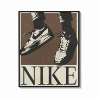 Framed Nike Air Force 1 Low on Brown print shown as a bold statement piece on a clean gallery wall