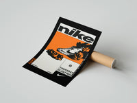 Rolled Nike Blazer high-top sneaker poster beside its crush-resistant kraft shipping tube