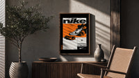 Nike Blazer high-top sneaker poster framed above a fluted sideboard beside an olive tree