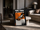 Nike Blazer high-top sneaker print in a black frame leaning on a travertine table in a sunlit lounge