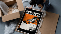 Nike Blazer high-top sneaker framed print being unpacked from protective bubble wrap and a box