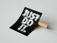 Rolled Just Do It typography design poster beside its crush-resistant kraft shipping tube