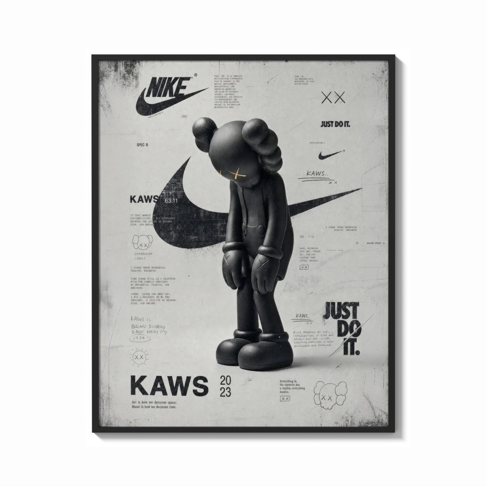 Framed KAWS Companion figure standing print shown as a bold statement piece on a clean gallery wall