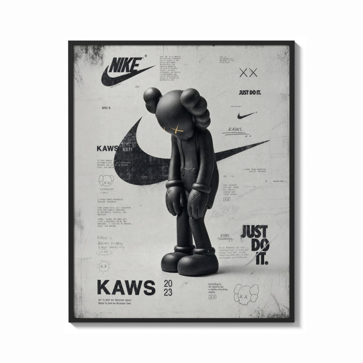 Framed KAWS Companion figure standing print shown as a bold statement piece on a clean gallery wall